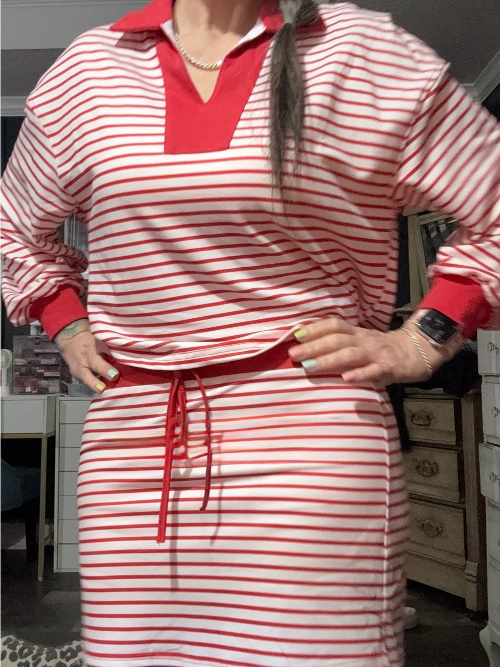 Women’s Red & White Striped two piece skort and top with Polo Collar